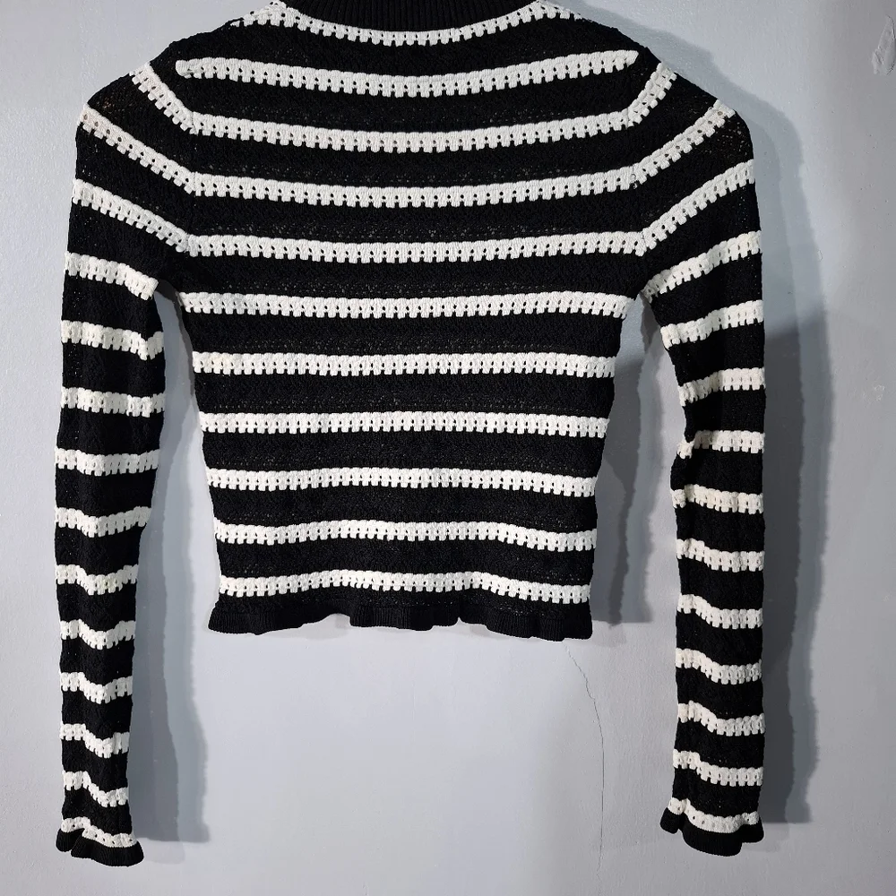 ZARA Black White Knitted Striped Cropped Long Sleeve Jumper, Size S